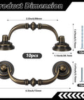 Set Of 10 Antique Drop Bail Pulls With 3.5 Inch Center Hole, Vintage Bronze Shabby Chic Drawer Pulls dimensions and screws.