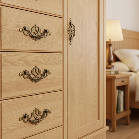 Dressers with 4 Pack 3.25 Inch Center To Center Antique Bronze Bail Drawer Pulls Drop Swing Handles installed in bedroom