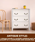Antique Bronze Drawer Pulls Set With Screws Rustic Vintage Drop Handles on white dresser in room