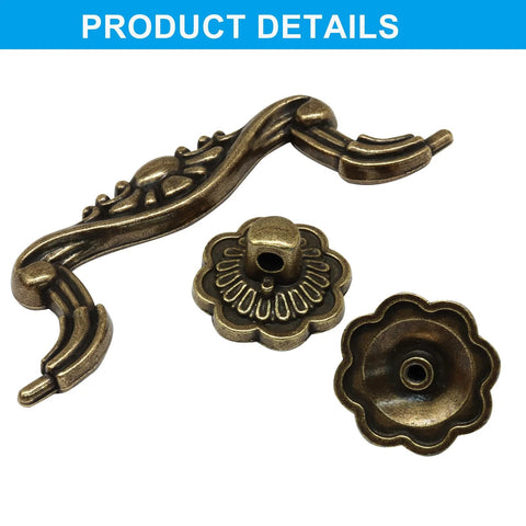 6 Pieces Vintage Drop Pulls Antique Bronze Drawer Pull Handles Bail Handles For Furniture 3.75 Inch Hole Spacing And 4.5 Inch Total Length Zinc Alloy Flower Design Cabinet Hardware displayed on white background