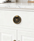 Six Piece Cupboard Drawer Pull Ring Handles Antique Bronze Finish 1.42 Inch Diameter with M4 Screws on white cabinet
