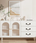 Dresser with Set Of 10 Antique Drop Bail Pulls With 3.5 Inch Center Hole, Vintage Bronze handles in living room setting