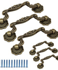 6 Pieces Vintage Drop Pulls Antique Bronze Drawer Pull Handles Bail Handles For Furniture 3.75 Inch Hole Spacing And 4.5 Inch Total Length Zinc Alloy Flower Design Cabinet Hardware in a 6-pack layout with included screws