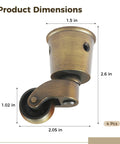 4 Pcs Vintage Furniture Casters In Antique Bronze Cup Shaped Chair Caster Wheels For Furniture Legs Heavy Duty Zinc Alloy Swivel Rollers For Smooth Mobility Floor Protection And Effortless Movement, showing dimensions 2.6 inches high