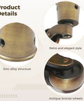 Close-up views of 4 Pcs Vintage Furniture Casters In Antique Bronze Cup Shaped Chair Caster Wheels showing zinc alloy structure
