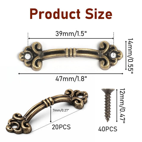 Vintage Mini Drawer Pulls 20 Pack Bronze Knobs Hardware For Jewelry Boxes Cabinets Dressers Chests 1.8 Inch Zinc Alloy