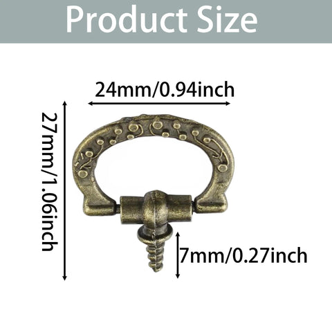 24 Pcs Mini Cabinet Pulls 24x27mm Metal Screw In Drawer Handles For Jewelry Boxes And Small Furniture, Antique Bronze Finish, Product size