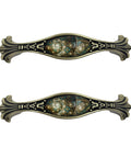 Antique Bronze Drawer Pulls with Stained Glass Window Pattern for Furniture, zinc alloy cabinet handles, 3.8 inch hole center