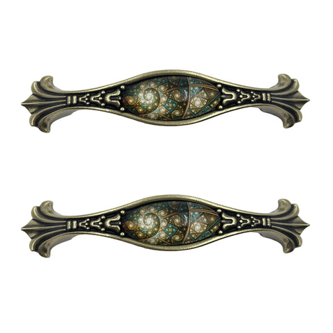 Antique Bronze Drawer Pulls with Stained Glass Window Pattern for Furniture, zinc alloy cabinet handles, 3.8 inch hole center
