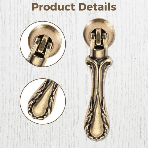 Close-up of 4 Pack Vintage Teardrop Pendant Pulls with Antique Bronze Finish showing floral carving details on zinc alloy handles.