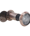 Heavy Duty 200 Degree Door Peephole Viewer With Rotating Privacy Cover, brushed antique copper finish, rustproof zinc alloy housing.