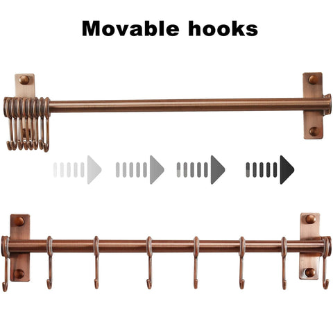 Kitchen Utensil Holder Hanger, Pot and Pan Rack Wall Mount with 8 Movable Hooks, Antique Copper Stainless Steel