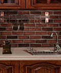 Kitchen Utensil Holder Hanger, Pot and Pan Rack Wall Mount in antique copper, above kitchen sink with mugs hanging.