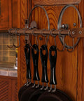 Kitchen Utensil Holder Hanger, Pot and Pan Rack Wall Mount with 8 Hooks for Utensils and Lids, Antique Copper Rail on Wood Background