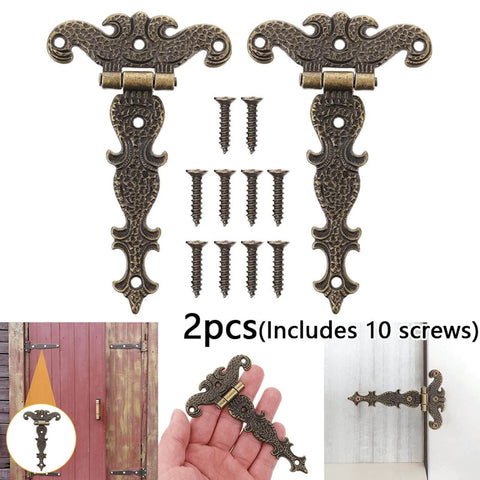 Two Piece Black T Strap Decorative Furniture Hinges Zinc Alloy Butt Hinges with screws for wooden boxes and cabinets, 113x69 mm