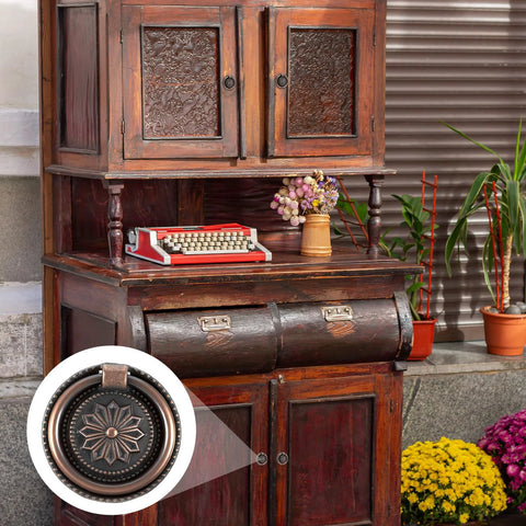 6 Piece Antique Drawer Pull Ring Set With M4 X 25 Mm Screws Included for vintage cabinet, showing close-up of decorative zinc alloy ring.