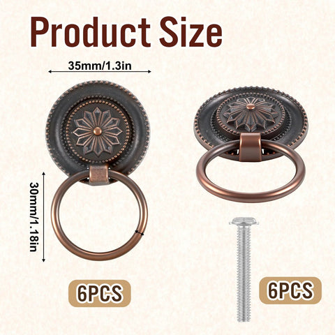 6 Piece Antique Drawer Pull Ring Set With M4 X 25 Mm Screws Included For Cabinets Dressers Closets Wardrobes Vintage Style