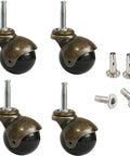 Two Inch Ball Caster Wheels Set Of Four With Five Sixteenth By One And One Half Inch Metal Sockets Antique Gold Finish Polyurethane