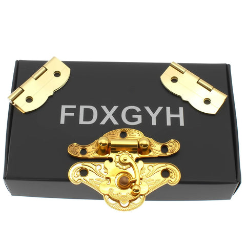 Antique Hasp Latch With Butterfly Shape Hinges Gold Finish Includes Matching Screws For Vintage Wooden Boxes