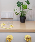 Two Piece Vintage Square Bail Cabinet Pull Hardware Set with screws on wooden surface next to plant, zinc alloy, double hole mounting