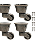 Set Of Four Antique Swivel Cup Casters With Zinc Alloy Construction Universal Round Wheels For Sofas Tables Chairs Cabinets 360 Degree Silent Swivel Casters With Screws Included Durable Electroplated Finish, featuring zinc alloy construction and screws.