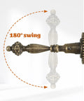 Side view of six antique style teardrop cabinet pull with mounting screws in vintage bronze finish demonstrating 180-degree swing.