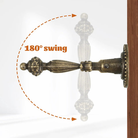 Side view of six antique style teardrop cabinet pull with mounting screws in vintage bronze finish demonstrating 180-degree swing.