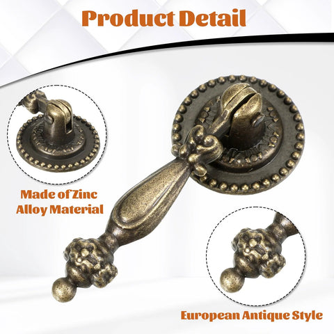 Six Antique Style Teardrop Cabinet Pulls With Mounting Screws In Vintage Bronze Finish Zinc Alloy close-up detail view.