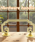 Two Piece Vintage Square Bail Cabinet Pull Hardware Set for Jewelry Box and Furniture on wooden table.
