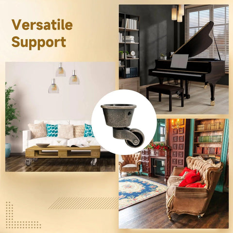 Set Of Four Antique Swivel Cup Casters With Zinc Alloy Construction Universal Round Wheels For Sofas Tables Chairs Cabinets 360 Degree Silent Swivel Casters With Screws Included Durable Electroplated Finish shown in various furniture settings