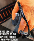 Apex Safety Glasses Anti Fog Scratch Resistant ANSI Z87 ISEA Indoor Outdoor held by gloved hand showing curved lenses