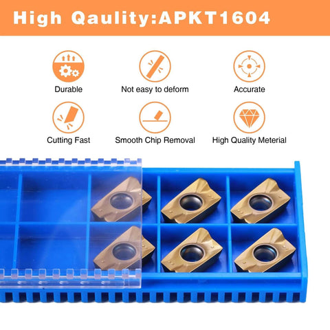 6 Pack APKT1604 Tin Coated Carbide Inserts For Milling Indexable Machinist Tools CNC Laser Cutter Compatible in blue case