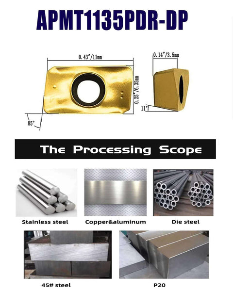 Indexable Milling Inserts APMT1135 With 90 Degree Square Shoulder For Steel Cutting Semi Finishing Includes One Half Inch Shank Tool Holder