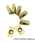 Close-up of APMT1135PDER milling inserts from 90 Degree End Mill Holder Set With 3 Pieces BAP300R for steel machining by JTR.