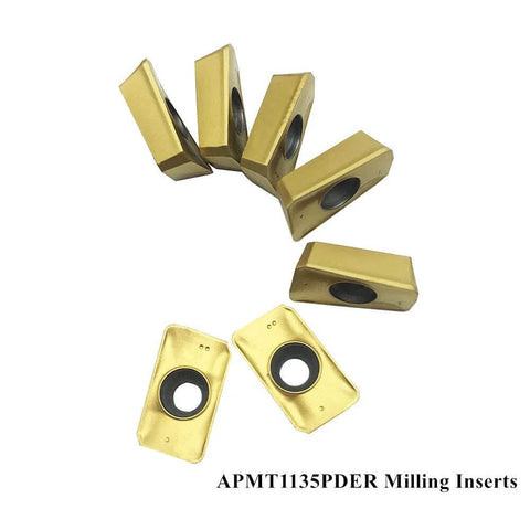 Close-up of APMT1135PDER milling inserts from 90 Degree End Mill Holder Set With 3 Pieces BAP300R for steel machining by JTR.
