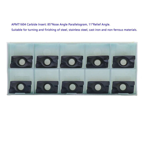 Pack of APMT1604 carbide inserts for precision machining on steel and aluminum materials, suitable for CNC and milling applications.