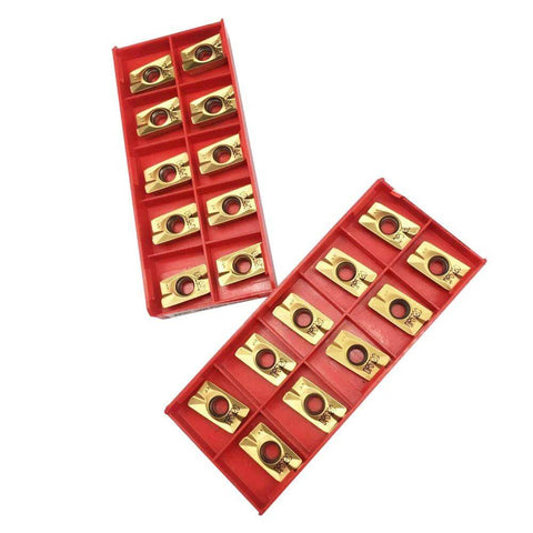 Ten Piece APMT1604 PDER Turning Inserts Tin Coated Carbide For Steel Turning And Milling Dual Edge APKT1604 Inserts With CVD Coating For Finishing And Roughing 0.366 Inch IC 0.187 Inch Thick 85 Degree Nose