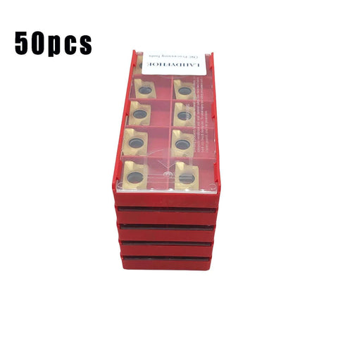 Stack of red cases containing 50 pcs APMT1604 PDER Dual Edge Milling Inserts Pro Grade CVD Carbide for Steel Finishing and Roughing