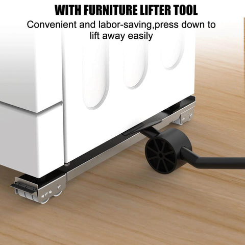 Appliance Rollers With 360° Swive Wheels, Anti Slip Heavy Duty Extendable Mover Tools with 28 Roller & Lifting Lever Tool in use