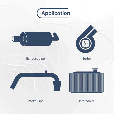 Illustration of exhaust pipe, turbo, intake pipe, and intercooler for automotive applications