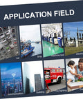 Collage showing various application fields: car, ship, machine tool, electricity, communication, building, firefighting, daily life.