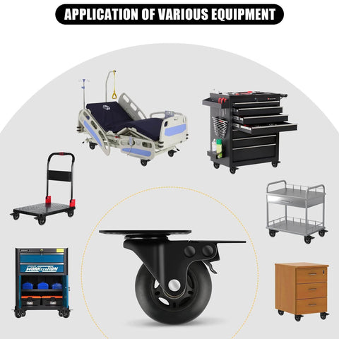 3" Casters Set of 4 - Heavy Duty Quiet Casters, Max Load 2000 lbs, Soft Wheels for Carts, Glide Smoothly and Protect Floors, Locking Furniture Casters in use.