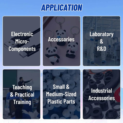 Applications of 30G Vertical Injection Molding Machine for custom plastic parts in electronics, accessories, R&D, training, and industrial use