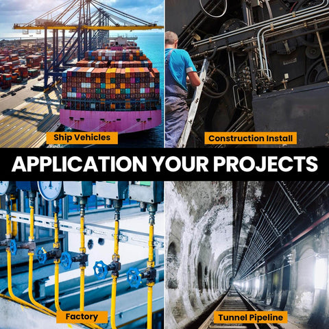Collage image showing applications of durable stainless steel U bolts kit in shipping, construction, factory, and tunnel pipeline projects.