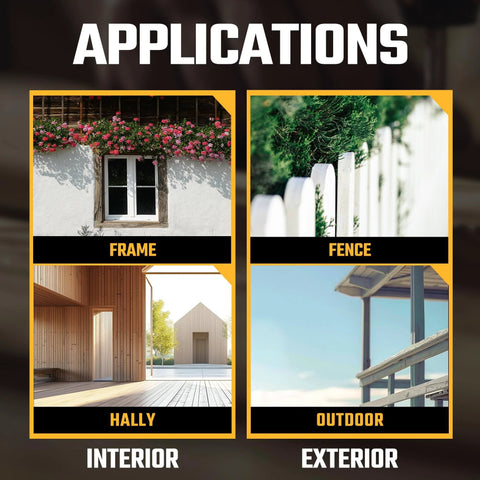 Applications of Composite Trim Screws: Frame, Fence, Hally, Outdoor for Interior and Exterior projects.