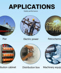 Image showing various applications for Heavy Duty PG7 Cable Glands Black Nylon Waterproof IP68 including electric power, petrochemical, and machinery equipment.