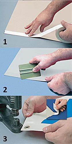 Application process of Bulk Pack Of 6 1 Inch Heavy Duty Double Sided Permanent Banner Hem Tape For Vinyl Banners Up To 13oz Each Roll 164 Feet Long