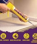 Applying Black Silicone Sealant Caulk One Hundred Percent RTV Waterproof Flexible Sealant For Indoor Outdoor Use to countertop edge