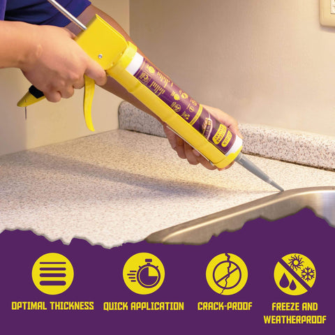Applying Black Silicone Sealant Caulk One Hundred Percent RTV Waterproof Flexible Sealant For Indoor Outdoor Use to countertop edge