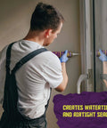 Black Silicone Sealant Caulk One Hundred Percent RTV Waterproof Flexible Sealant For Indoor Outdoor Use being applied to window